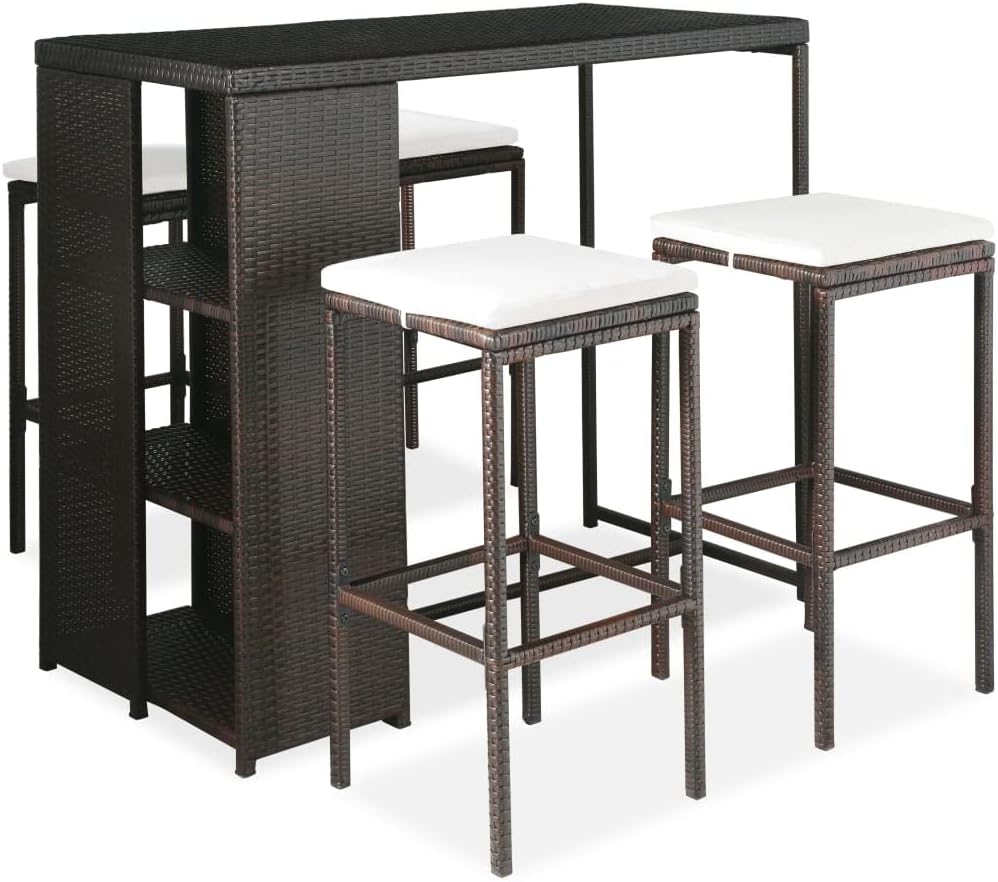 Furniture Sets 5 Piece Patio Bar Set with Cushions Poly Rattan Brown,（Elegant Design Garden Bar Set: for Outdoor Relaxation） Garden Conversation Sets