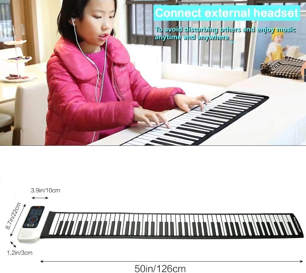Roll Up Piano, Portable Silicone Keyboard Perfect for Beginners, Safe Material, Headphone Jack for Quiet Practice, 16 Tones & Record Function, Foldable for Travel (Black) (Black-88Keys)