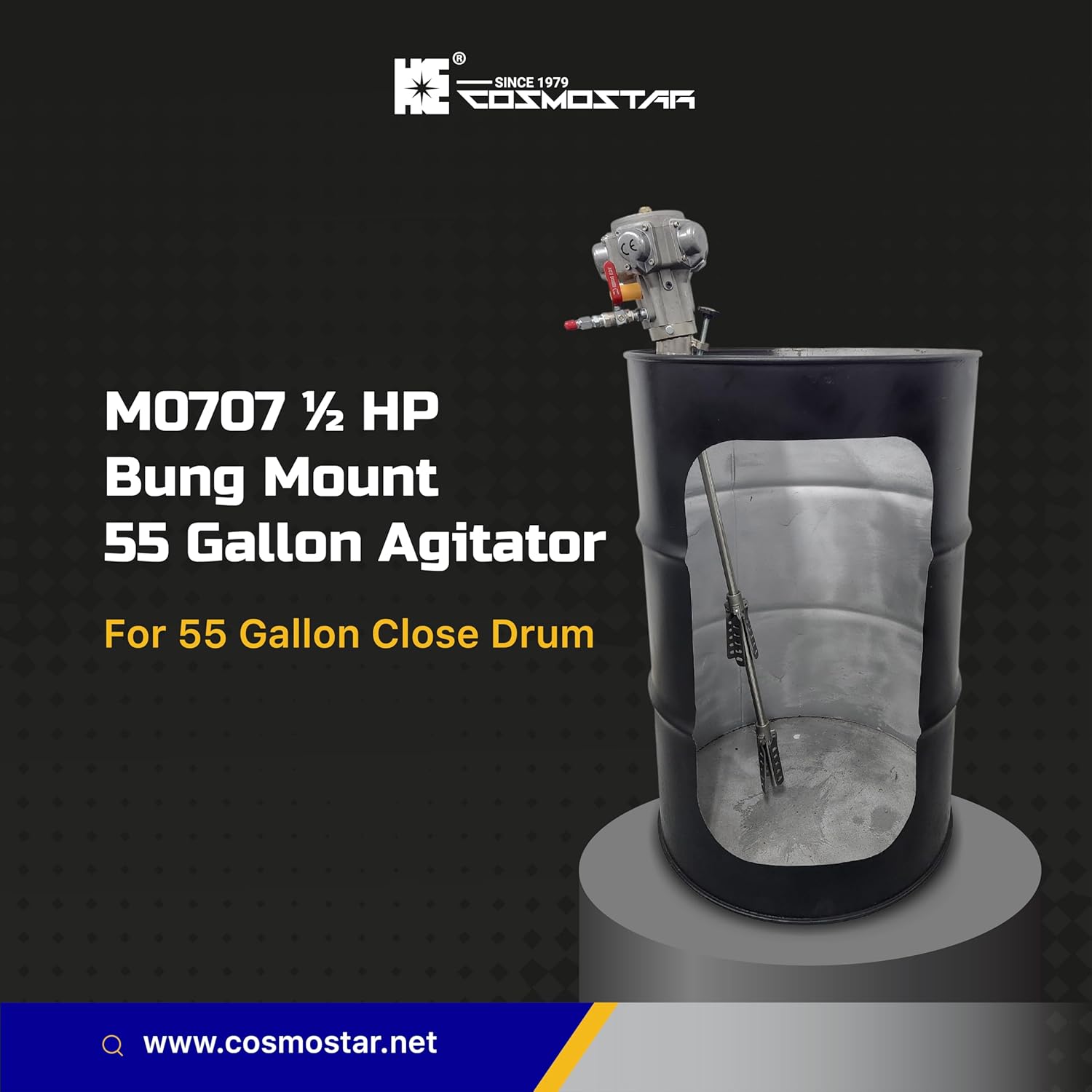 COSMOSTAR M0707 1/2 HP Bung Mount 55G Pneumatic Agitator | Barrel Drum Mixer | Pneumatic Bracket Mixer, Paint Stirring Machine Bracket Air Agitator Paint Mix Tool
