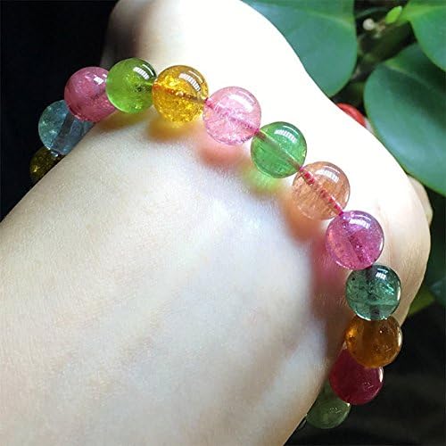 1 Strands Natural Colorful Yellow Green Pink Blue Tourmaline Multi-Color Stretch Bracelet Round Beads 9mm 04463