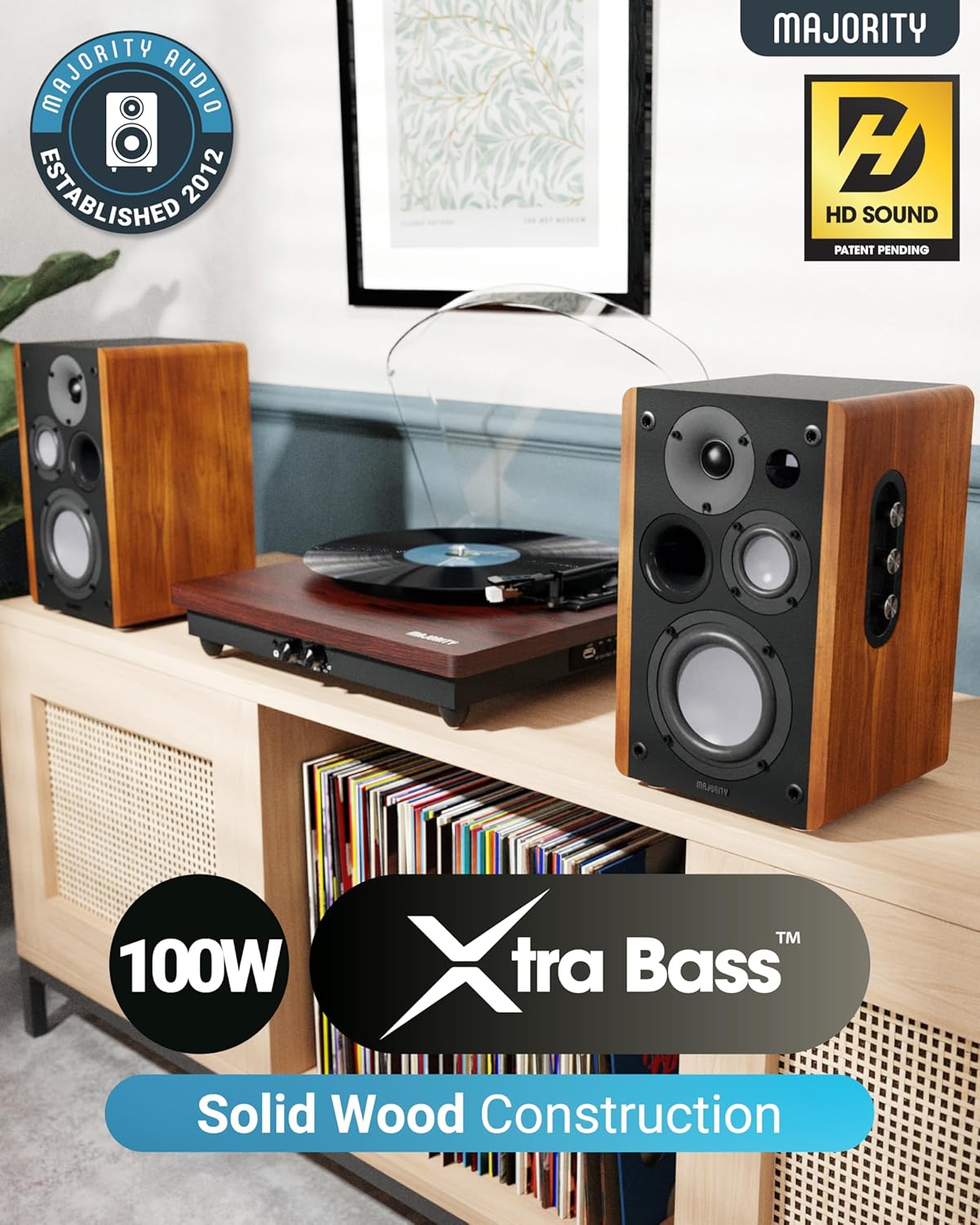 Majority Powered Bookshelf Speakers | 5.3 Bluetooth Stereo Speakers | 100W Active Bookshelf Speakers | Powered Studio Monitor Speakers with Xtra Bass & 3 Drivers D100
