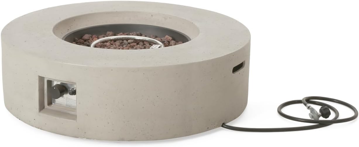 Geelife Outdoor 50,000 BTU Round Concrete Propane Fire Pit, Light Grey