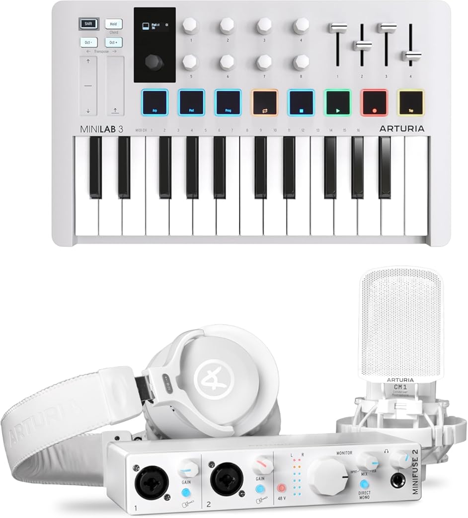 Arturia MiniLab 3 MIDI Controller & MiniFuse Recording Pack Audio Interface Bundle - White