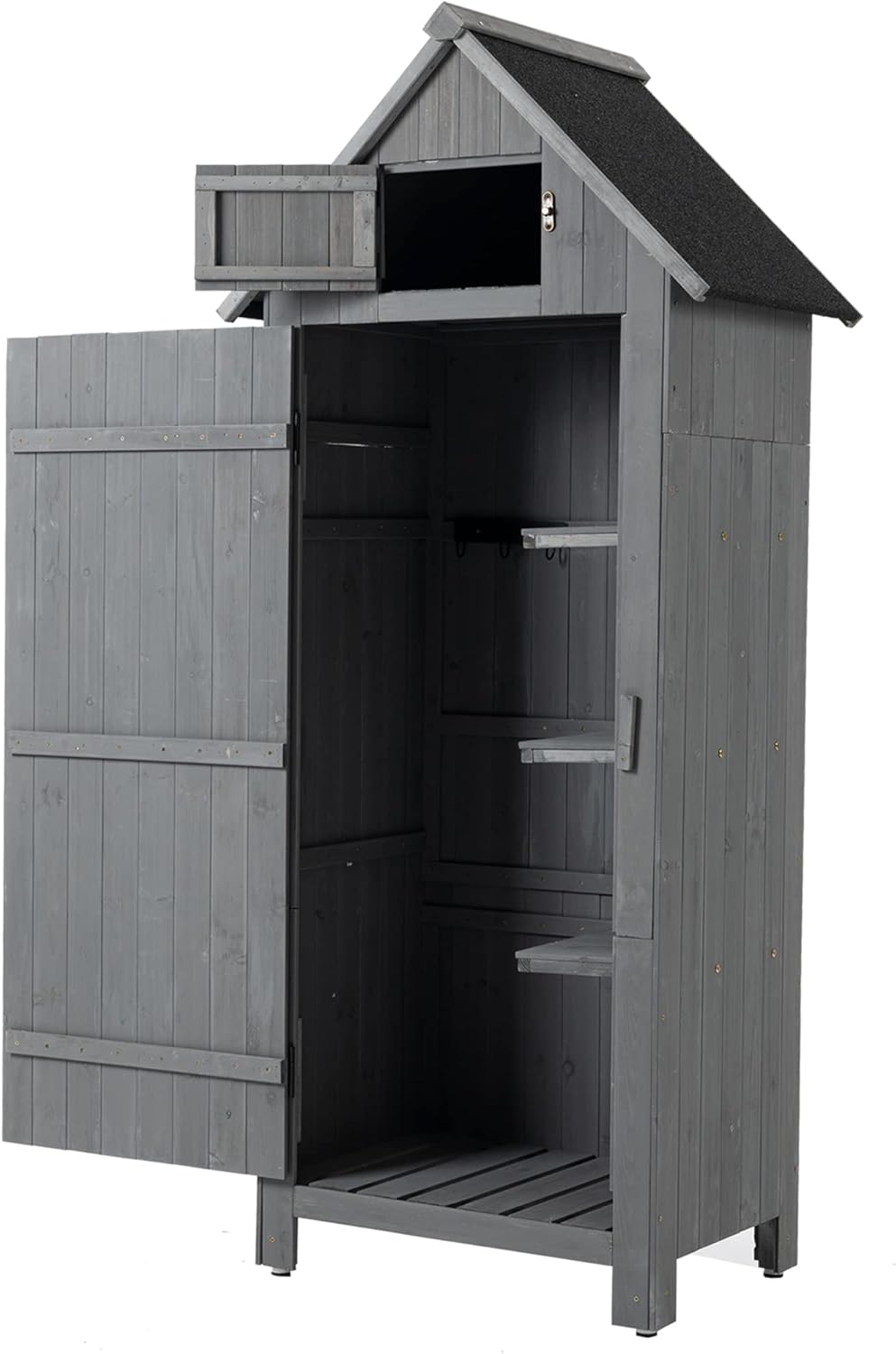 Wood Outdoor Storage Shed with Lockable Doors, Garden Storage Cabinet Tool Shed with 3 Shelves for Backyard Patio Lawn (Gray)