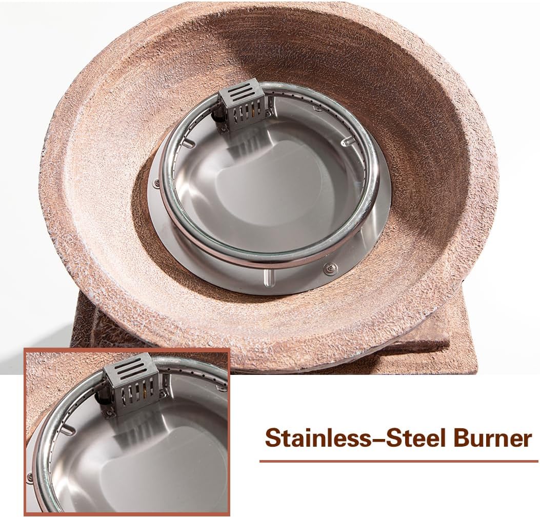 AQUILLA Propane Gas Fire Pit, Stone Imitation Surface, Outdoor 40000 BTU Heater w Free Lava Rocks and Rain Cover, Can Fits 20 Gal Propane Tank (exclud) Inside for Garden, Poolside, Backyard