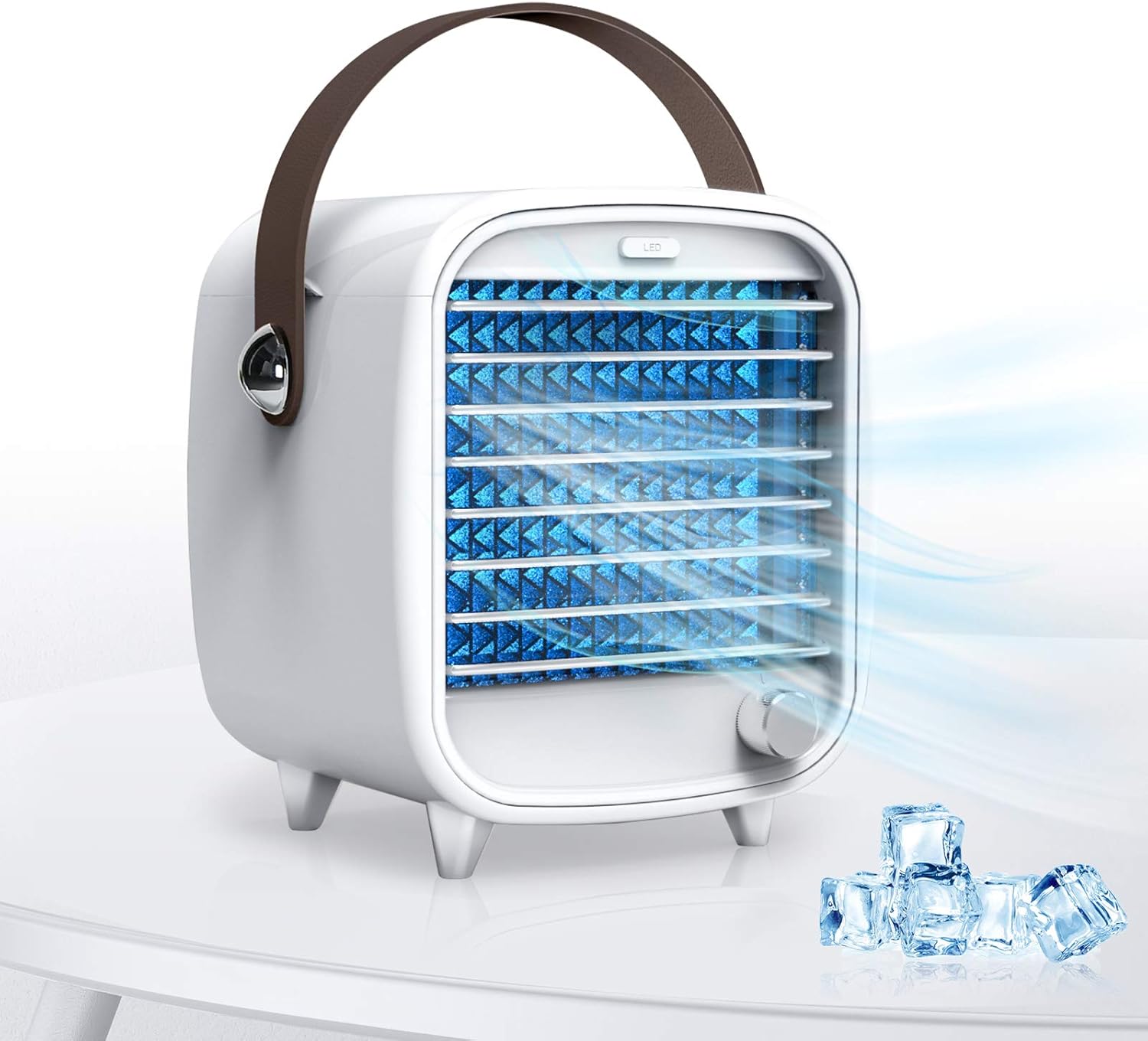 SmartDevil Portable Air Conditioner Fan, USB Small Desk Air Cooler Fan with Night Light, Adjustable Wind Direction Personal Cooling Fan, Built-in Ice Tray, for Home, Office, White