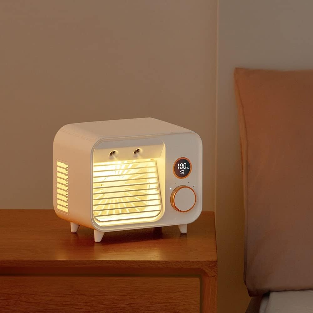 Portable Air Conditioner-2000mAh Rechargeable Personal Air Cooler with 5 Speeds, Quiet Mini Air Conditioner Fan, Desk Cooling Fan for Home, Bedroom, Travel, and Office (Color : Black)