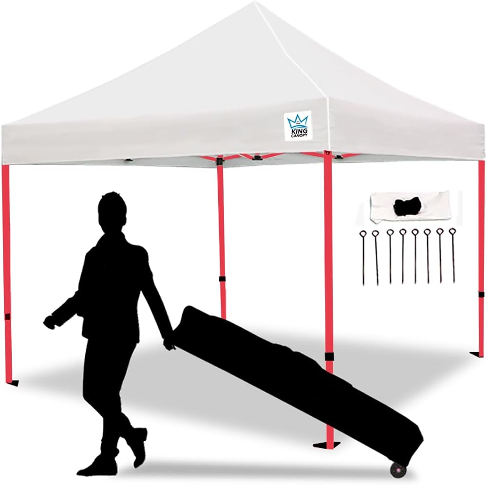 King Canopy Athena 10-Feet by 10-Feet Instant Pop up Canopy, 1 1/2 Inch Hexagon Leg, Red Aluminium Frame, White Cover