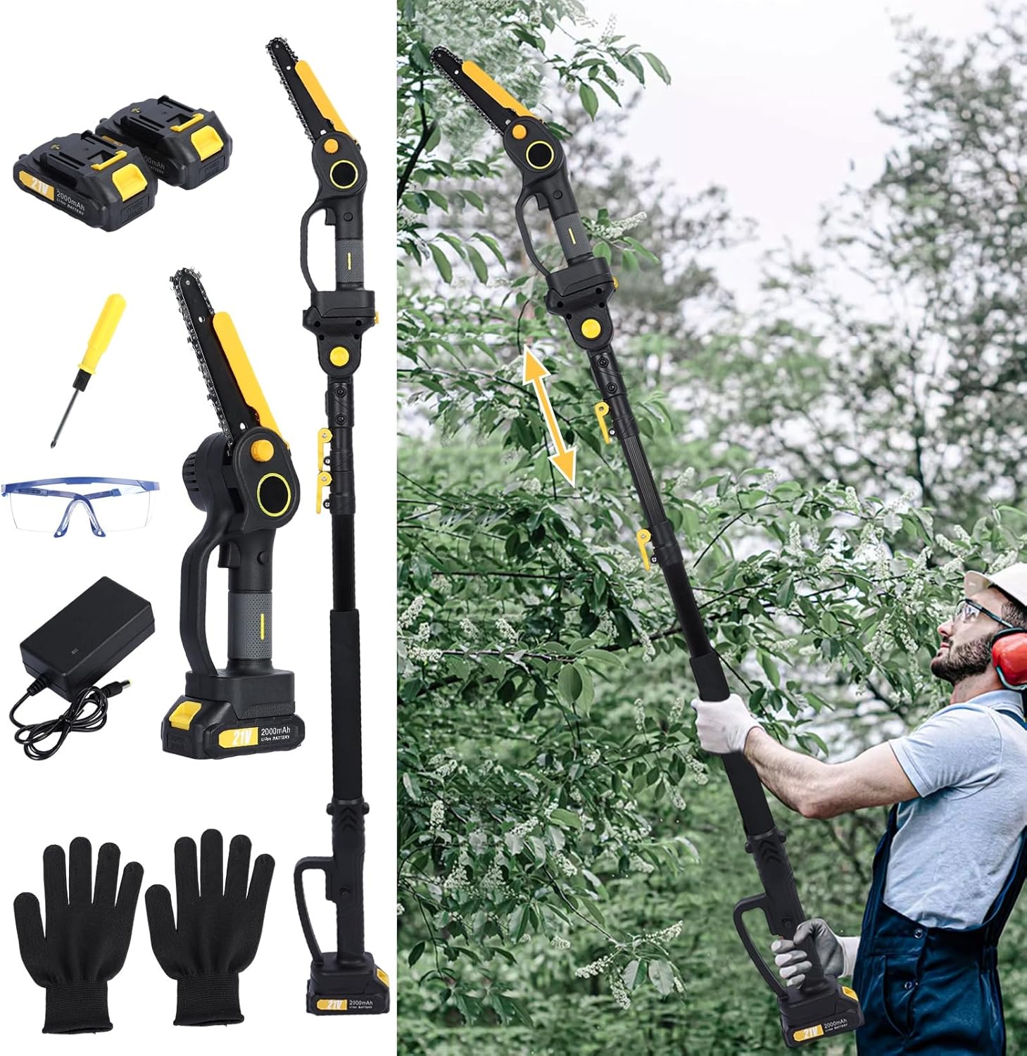 Cordless Chainsaw, 16 Inch Battery Powered Chain Saw, Brushless Motor Electric Chainsaw with Auto Lubrication, Lightweight Handheld Garden Saw, Tree Felling, Logging, Firewood Cutting Tool Yellow