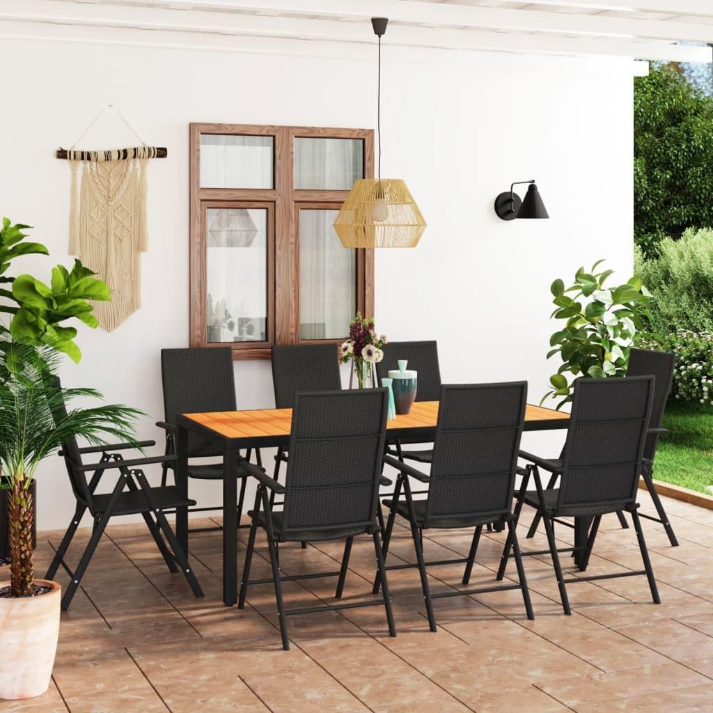Furniture Sets 9 Piece Patio Dining Set Black and Brown,Durable Outdoor Dining Set with Reclining Chairs for Garden Patio Garden Conversation Sets