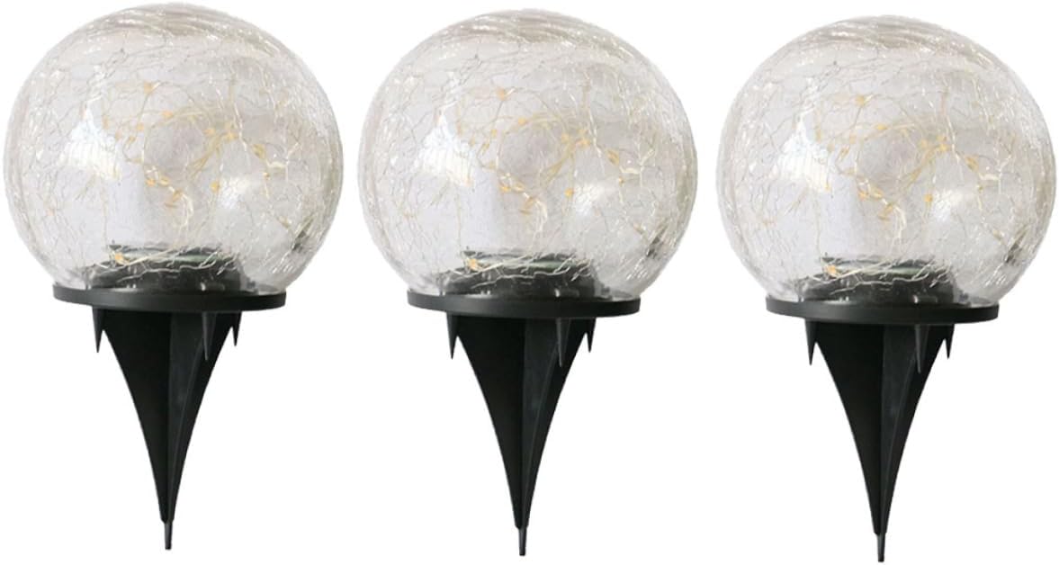 SUPVOX 3pcs Outdoor Led Solar Powered Crackle Glass Night Lamp Underground Light for Garden Patio Deck Nursery and Outdoor Events Warm Yellow Glow
