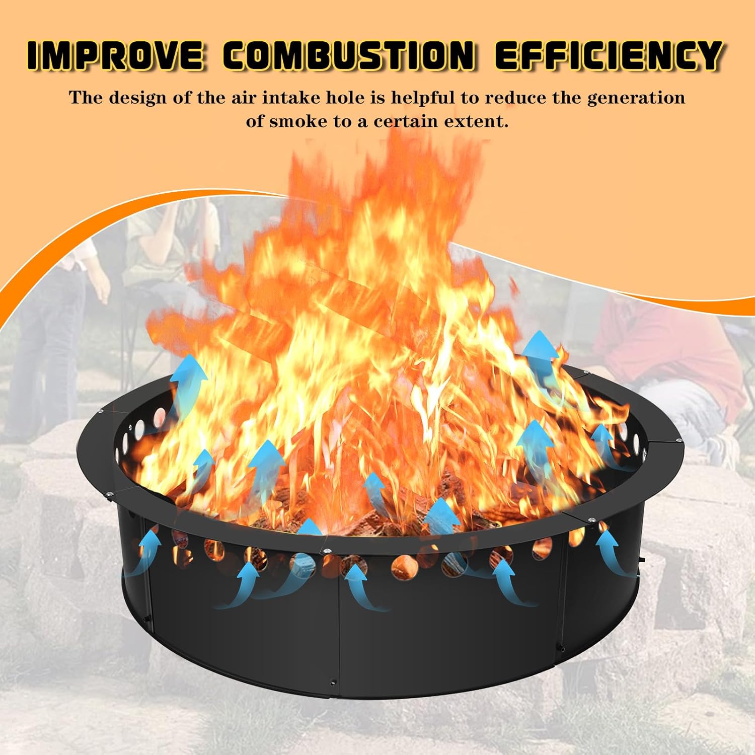 39 inch Fire Pit Ring,Heavy Duty Metal Smokeless Permanent Large Round Insert Firepit for Outdoor Fire Liner Wood Burning Heavy