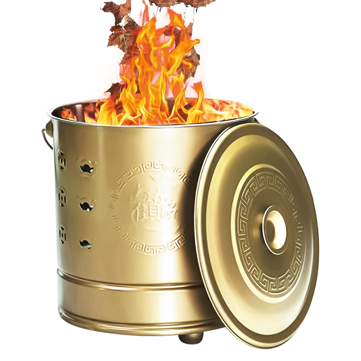 Burn Can for Paper - Portable Stainless Steel Fire Bucket for Safe Disposal | Covered Pit with Hook and Liner, Ideal for Backyard Garden Balcony Trash Wood Garbage Beach Use