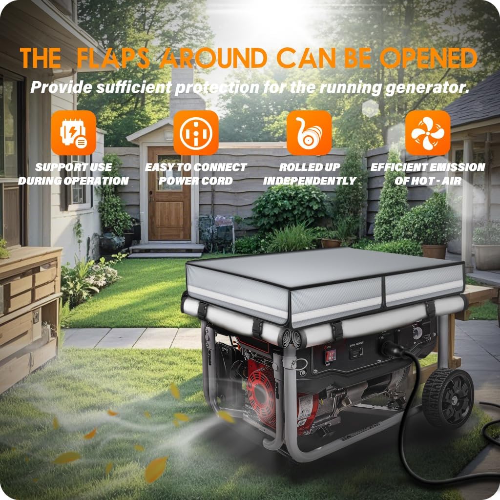 Running Generator Cover, Running Generator Cover, 38x28x27 inch, Top Can Be Opened, 100% Heavy Duty Waterproof Oxford Fabric. Suitable for most generators over 10,000 watts. Gray