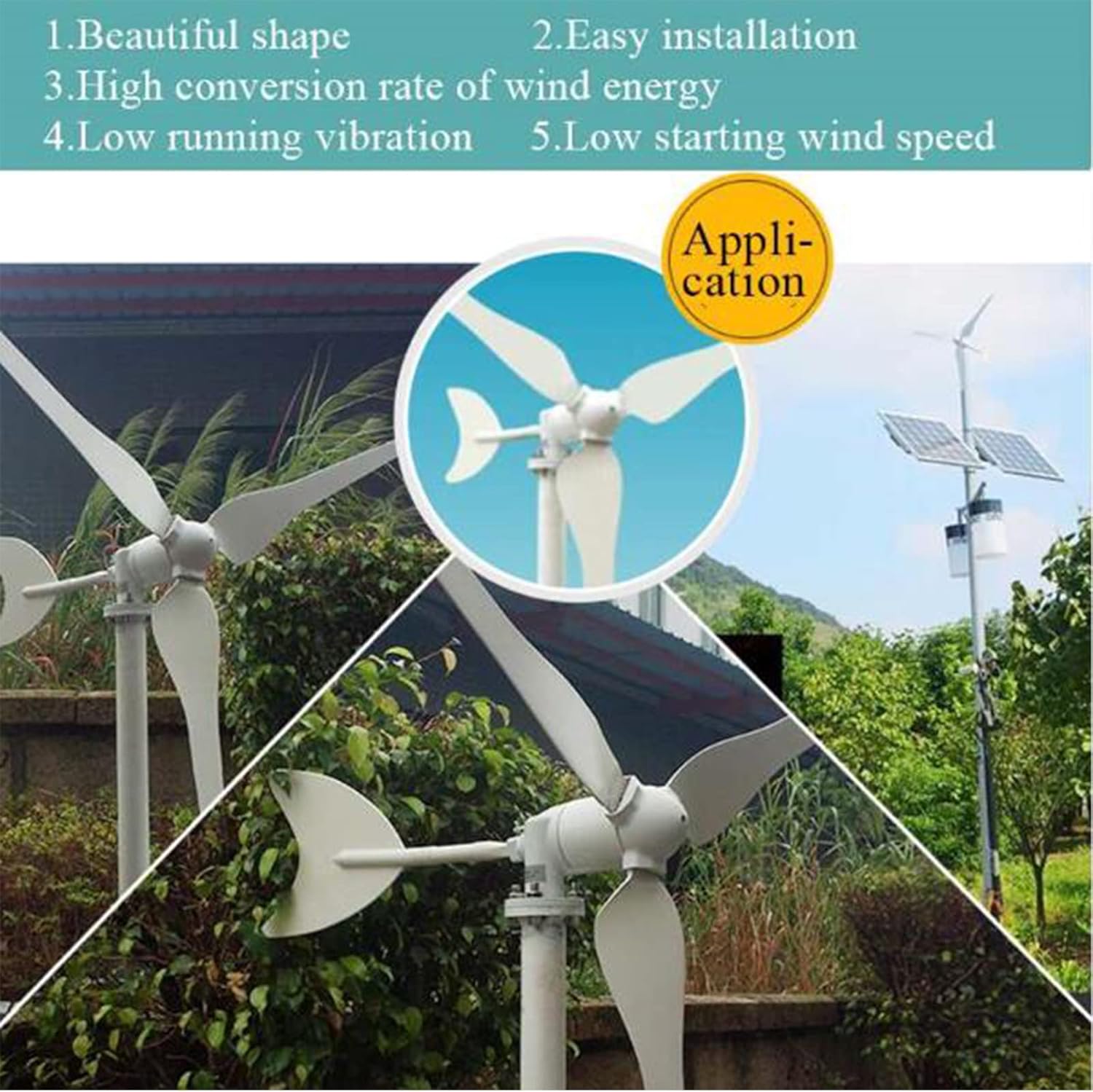 10000W No Noise Horizontal Axis Wind Turbine Generator, 12V-220V Automatic Wind Adjustment, Applicable to The Need for Power Supply Places(White)