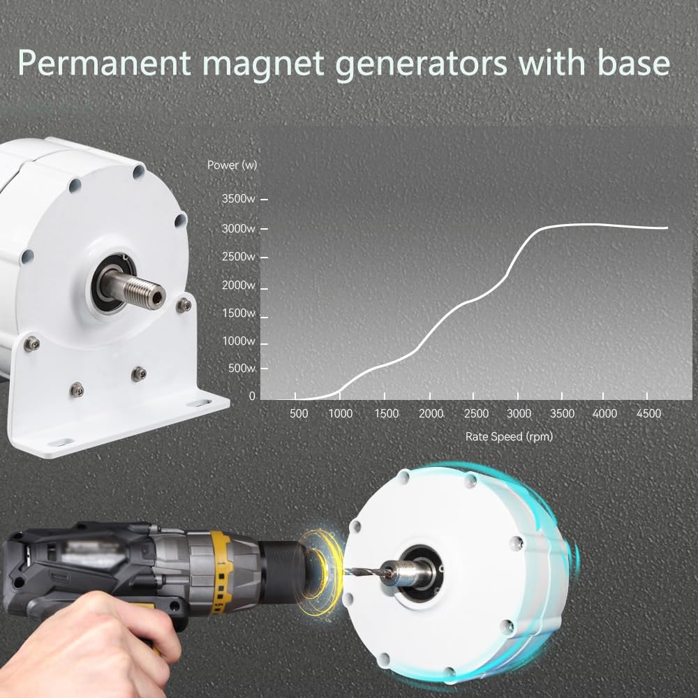 300Rpm 12V 24V 48V 2000W DC Generator Permanent Magnet Alternator Coreless Maglev for Solar Panel Wind Turbine (White)