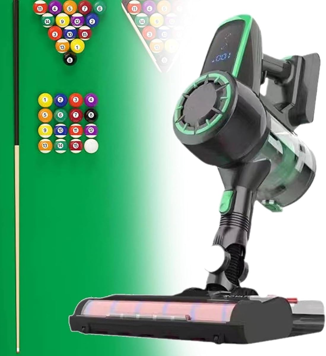 Billiard Table Cloth Cleaner, 22kpa 240w Pool Table Cleaner, Cordless Billiard Cloth Vacuum Cleaner, Mount Charging Pool Table Cloth Brush Cleaner Kit for Billiard Halls Green