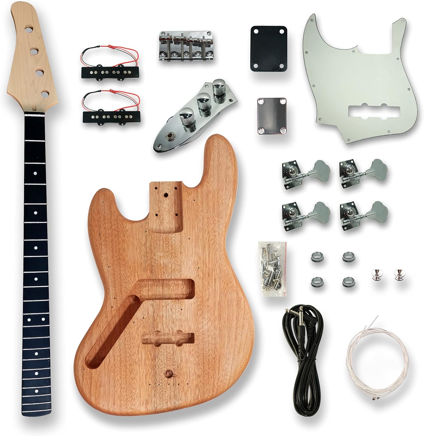 BexGears DIY Left-handed Bass Guitar Unfinished Electric Guitar Kit Okoume Body