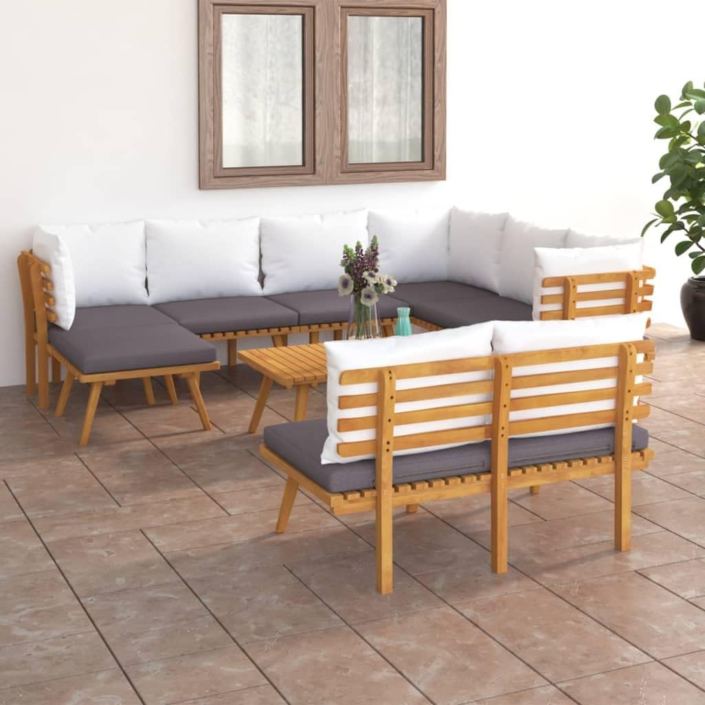 9 Piece Patio Lounge Set with Cushions Solid Acacia Wood,Outdoor Acacia Wood Patio Lounge Set: Comfortable and Durable for Your Outdoor, Patio Furniture Sets, Outdoor Furniture Sets