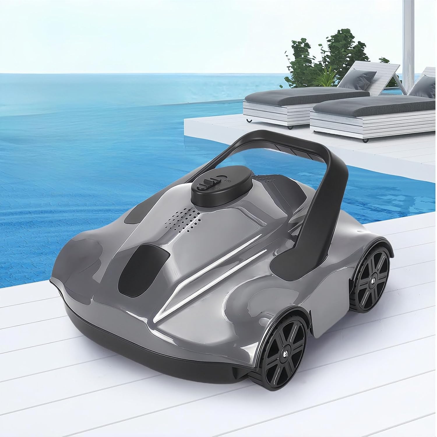 Cordless Robotic Pool Cleaner, Pool Vacuum for Above Ground Pools Up to 1076 Sq. Ft., with Powerful Suction Dual Drive Motor, Automatic Pool Vacuum and Auto Stop Technology,Grey