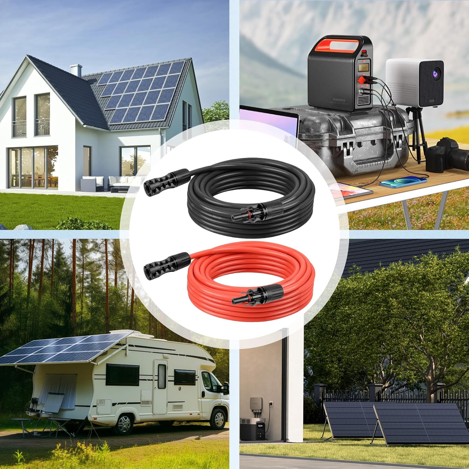 8 AWG Solar Extension Cable 30FT Black + 30FT Red, 8 Gauge Solar Panel Wire Male to Female Tinned Copper Wire for Solar Panel, Automotive, RV, Boat, Outdoors