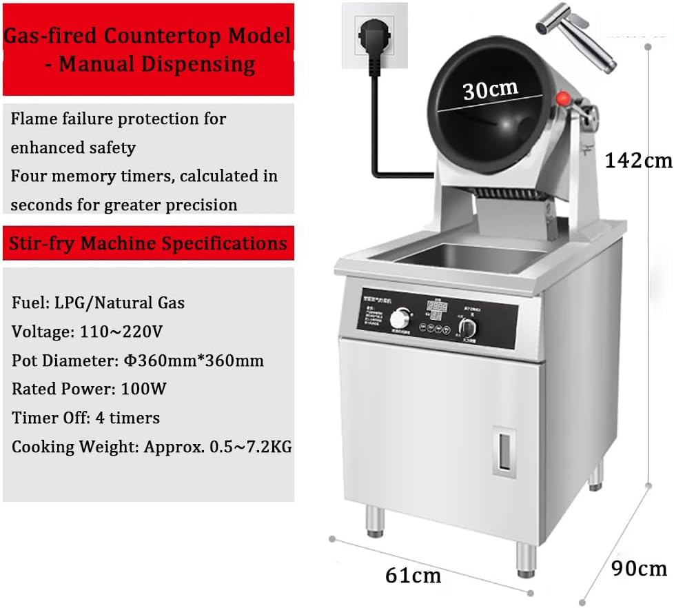 Household Countertop Smart Cooking Machine, Gas-Fired Water Jet 360° Rotating Stir-Fry Machine, Stainless Steel Non-Stick Food Processor, Drum-Type Food Processor,36cm Wok c