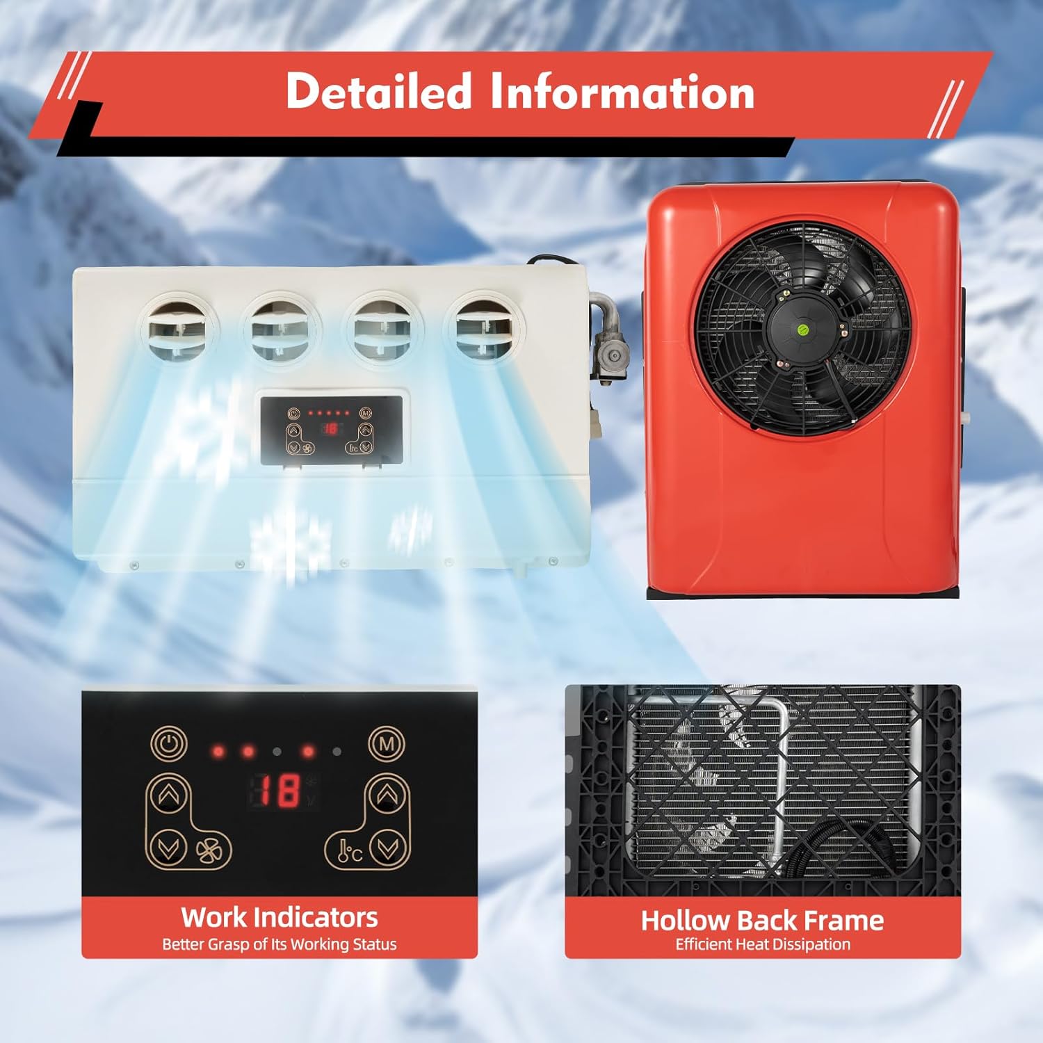 12V Mini Split Air Conditioner for Trucks & RVs, 800W Portable AC Unit w/Remote Control, 4 Wind Speeds, Energy Saving Modes, Ideal for Campers, Trailers, Buses