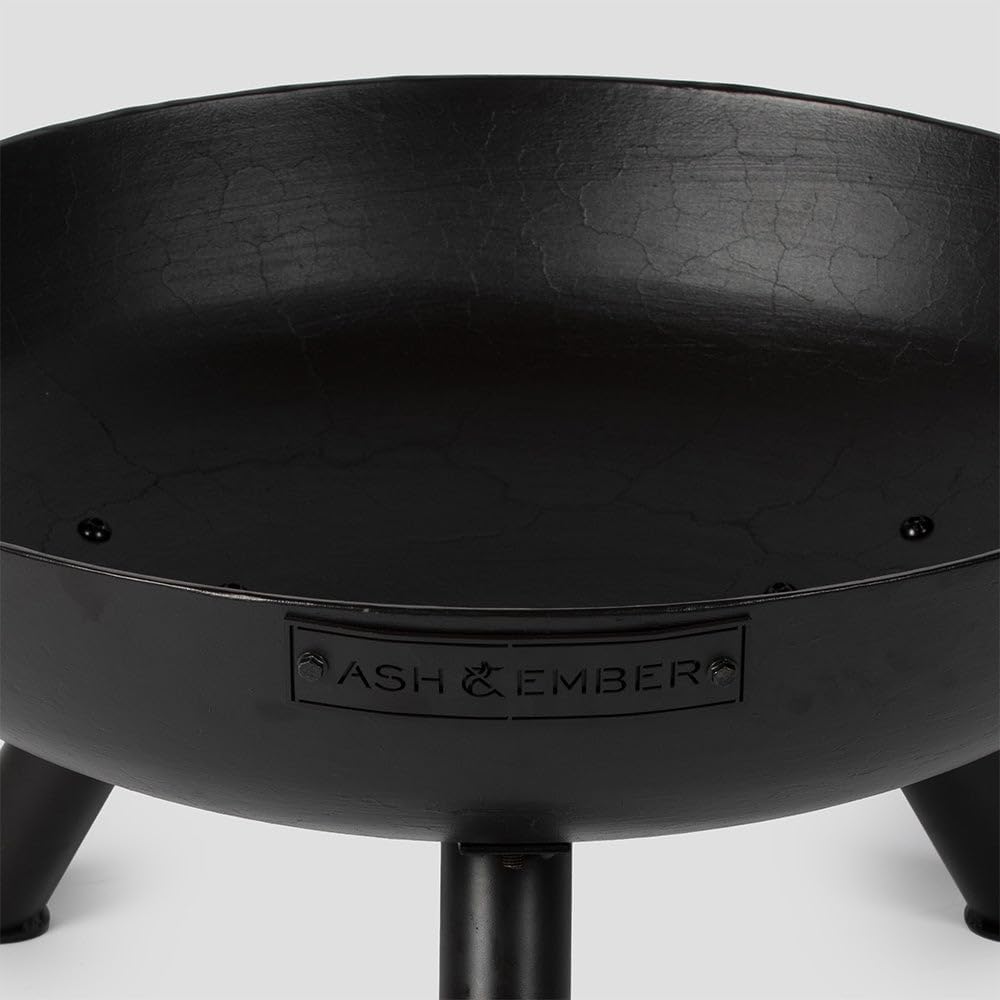 Ash & Ember Ellipse Fire Pit, Heavy-Duty Cast Iron with High-Temp Black Paint, Elevated Stable Design, Integrated Drainage Hole, Outdoor Round Fire Bowl for Woodburning (42