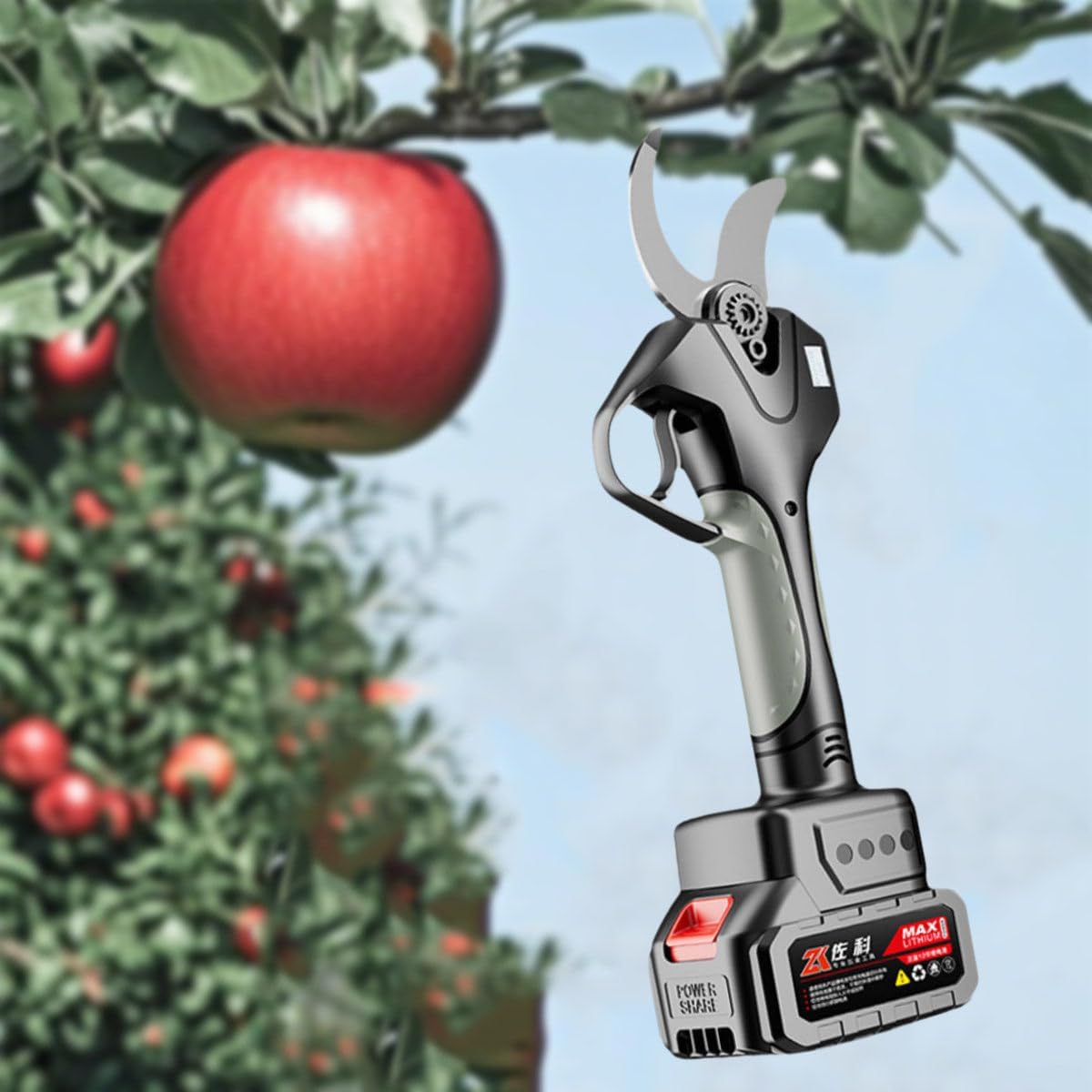 Electric Pruning Shears for Trees, Electric Pruning Shears for Thick Branches, Battery Powered Pruning Shears, 110-220 V, with Rechargeable Battery 银色开口6.0厘米+电池