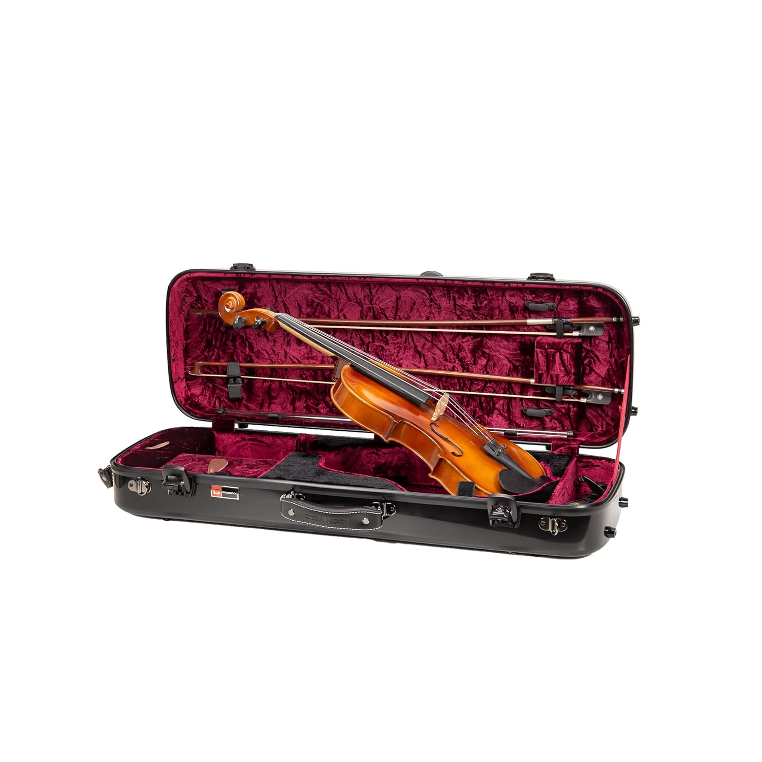 Crossrock Fiberglass Oblong Case fits 4/4 Full-Size Violin, Includes TSA lock, Protective Blanket, Hygrometer, Accessory Compartments-Black (CRF2020VBK-R)
