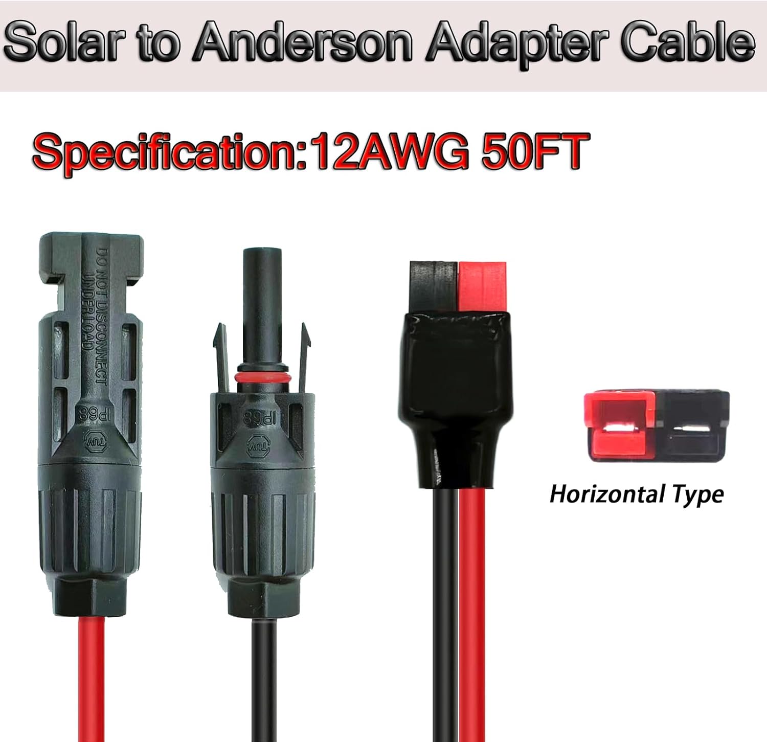 12AWG 50FT Solar to ADS Adapter Charge Cable for Solar Generator,Solar Charge Controller and Portable Power Stations (12AWG 50FT Horizontal)