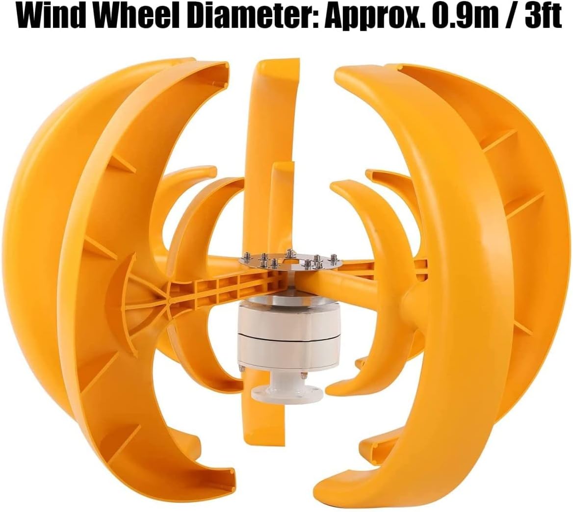 LiuSj JUnSt Low Speed Rotation Wind Turbine,12000W 12V 24V 48V 5 Blades with Controller Vertical AC Home Use Turbina for Home Boat Streetlight Roof (Yellow)