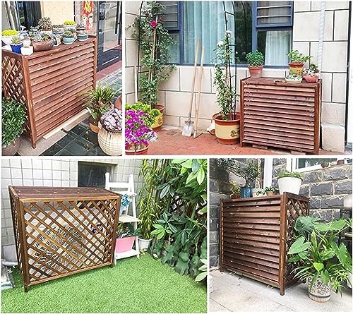Weatherproof Air Conditioner Fence Screen Air Conditioner Rack Outdoor Radiator Covers, Solid Wood Cover Outdoor Plant Rack, Brown Grid Conditioning Shell Blinds Outer Cover Louvered ( Size : 100x43x9