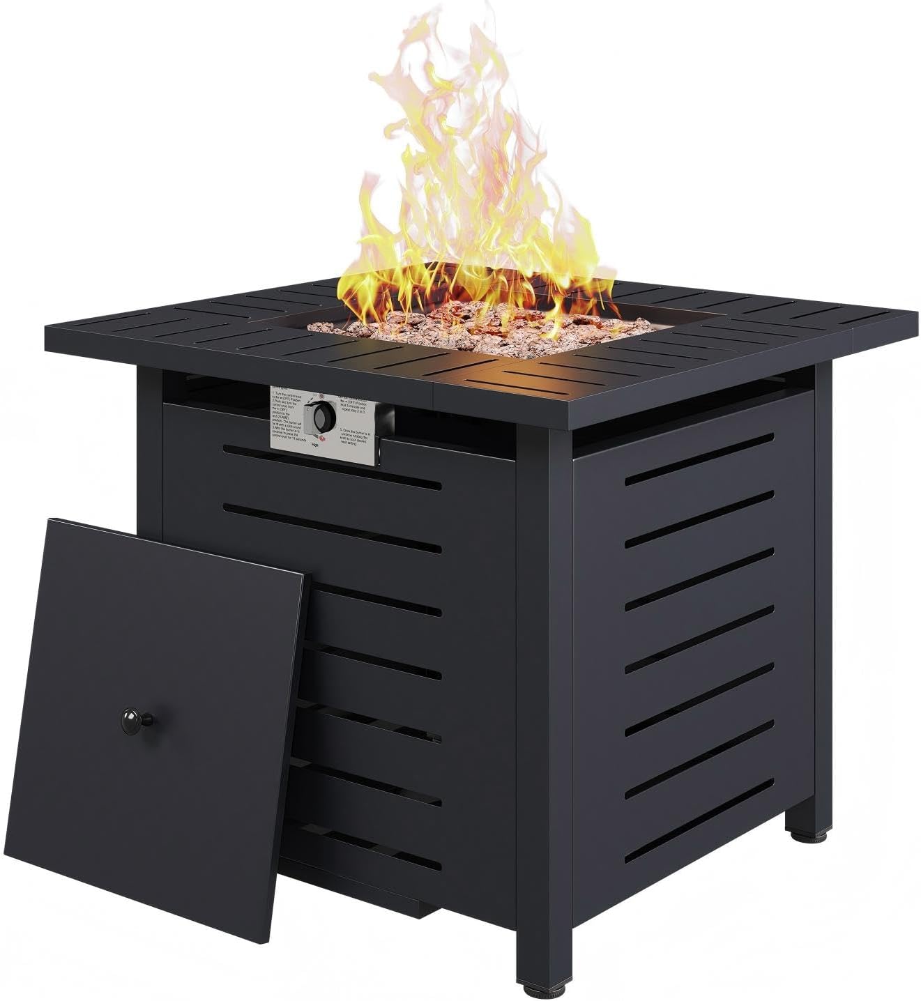 Aoxun 28 Inch Propane Fire Pit – 50,000 BTU Square Outdoor Gas Fire Pit Table for Outside, 2 in 1 Fire Table with Lava Rocks & Lid for Backyard, Patio, Deck, Garden