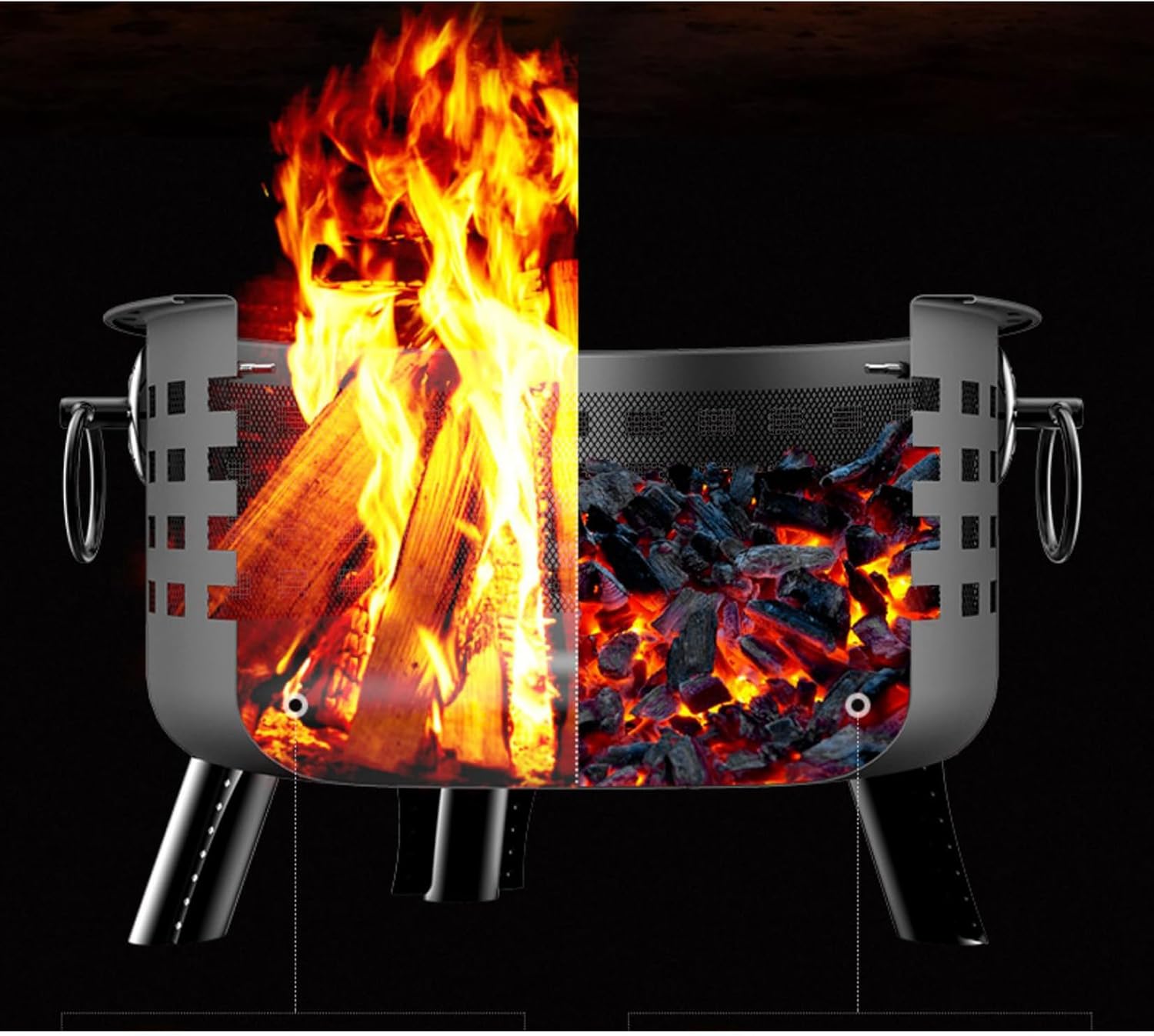 for Campfires/Heating/Barbecues/Patio's Fire Pit,with Fire Cover and Double Side Hanging Loops,Stable Structure - 65×29cm - Black