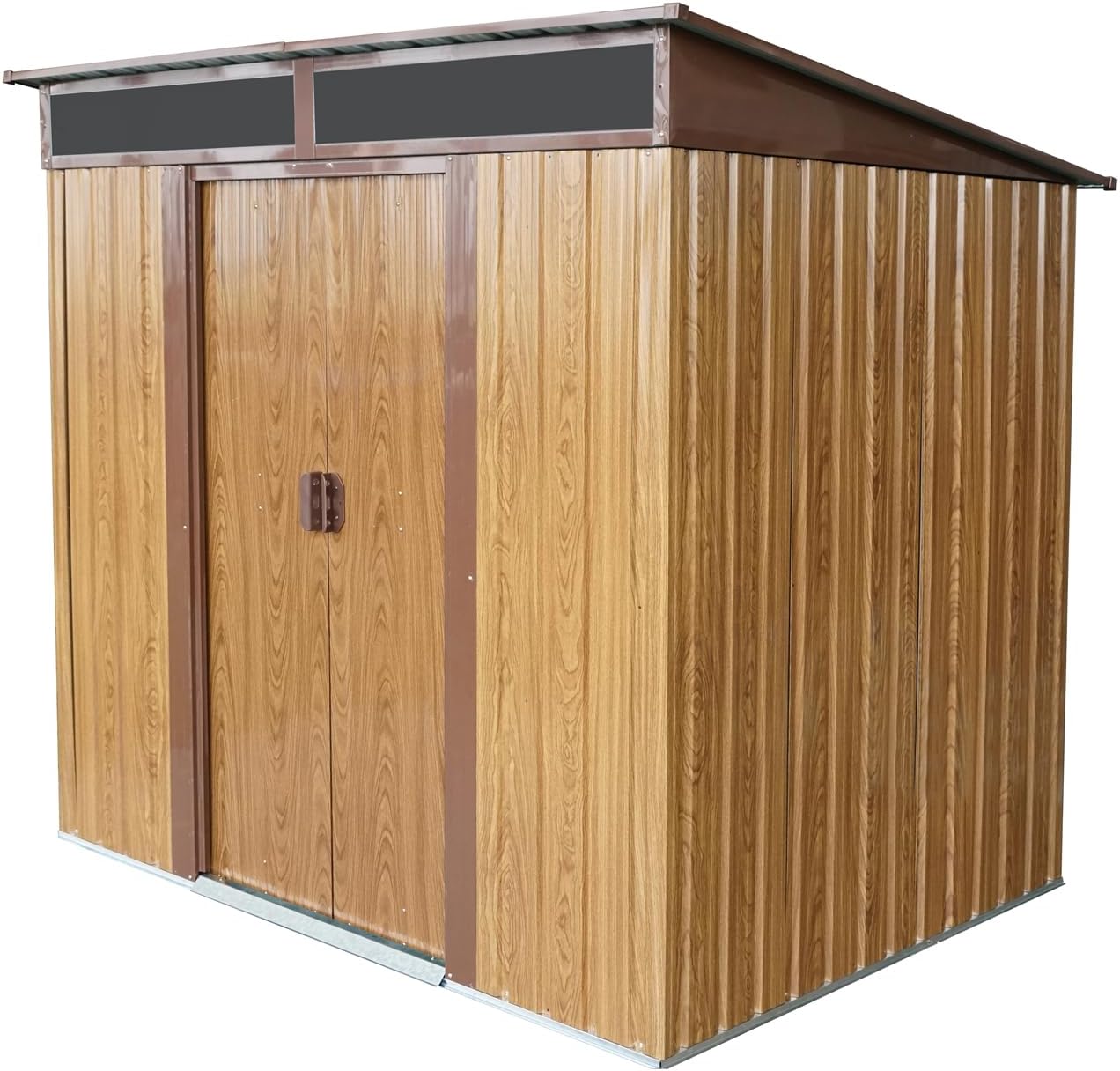 6ft x 5ft Outdoor Metal Storage Shed with Lockable Sliding Doors and Transparent Plate,Ventilation & Waterproof Design Garden Tools Storage for Garden, Lawn (Coffee)