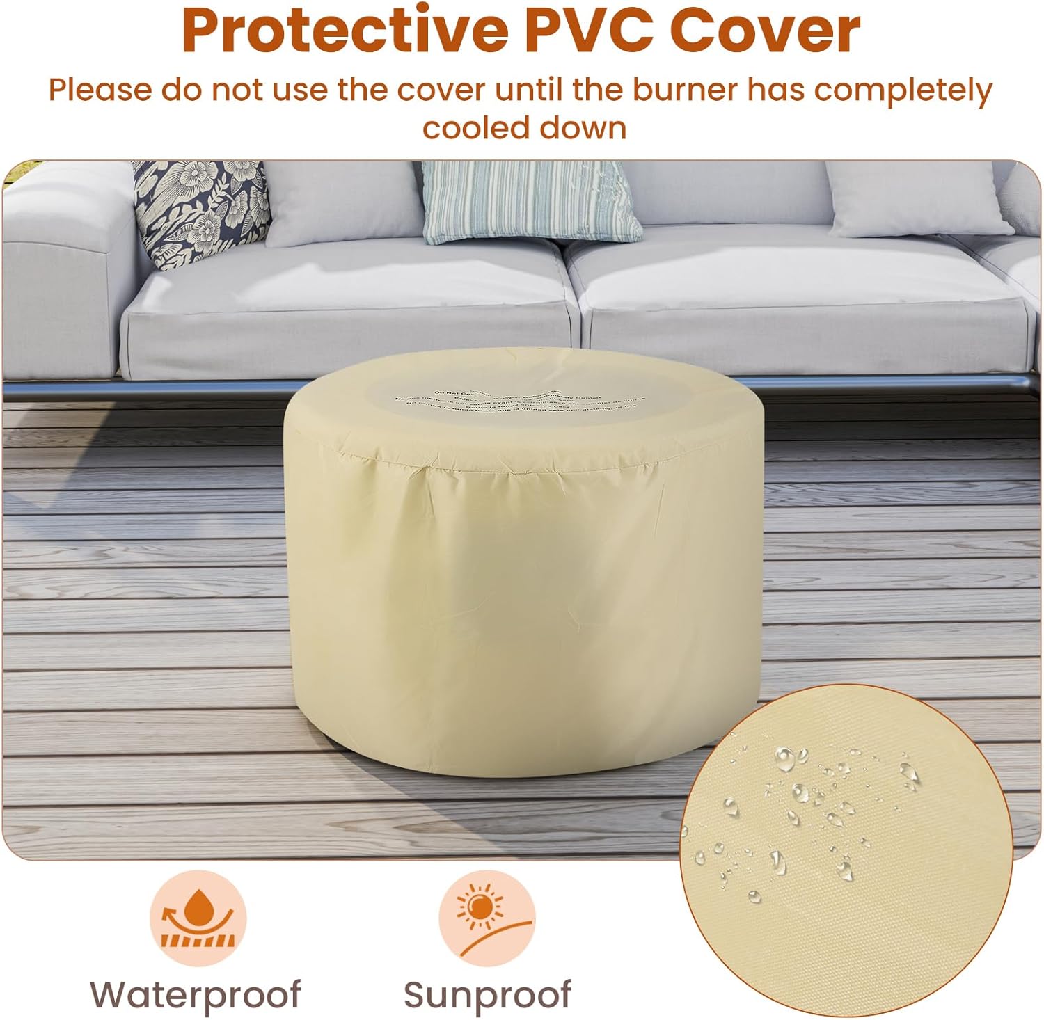 Happygrill 40,000 BTU Outdoor Fire Pit Table, 25.5” Round Terrazzo Propane Gas Fire Pit with Stainless Steel Burner, Simple Ignition System, Protective PVC Cover, Lava Rocks Included