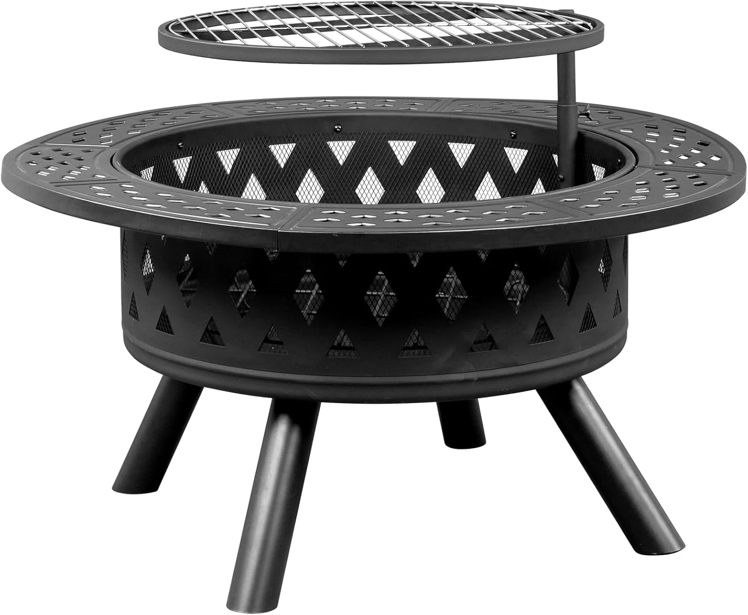 38in Metal Fire Pit with Cooking Grates Black