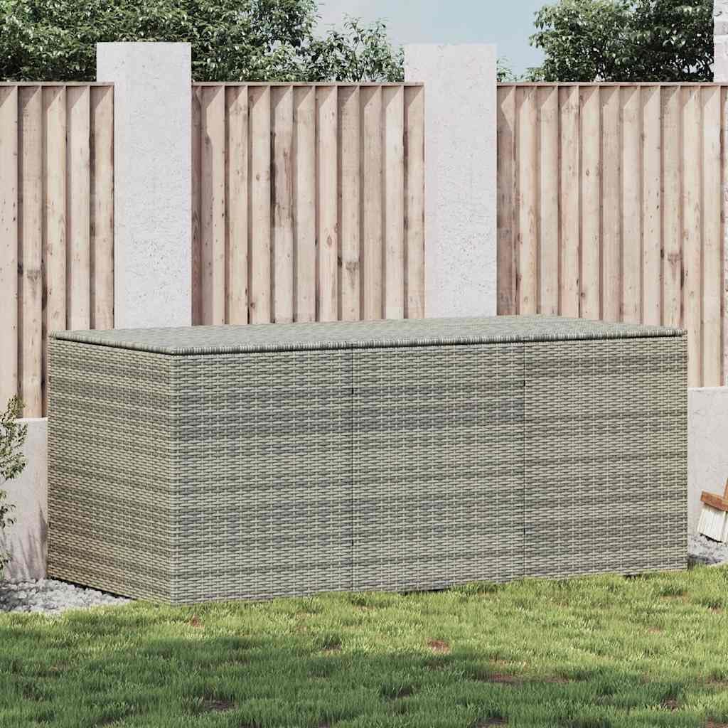 Outdoor Storage Box, Grey PE Rattan Deck Pool Waterproof Container, Powder-Coated Steel Frame, Large 70.9 x 70.9 x 27.6 inch Bin for Patio Garden Cushions & Tools
