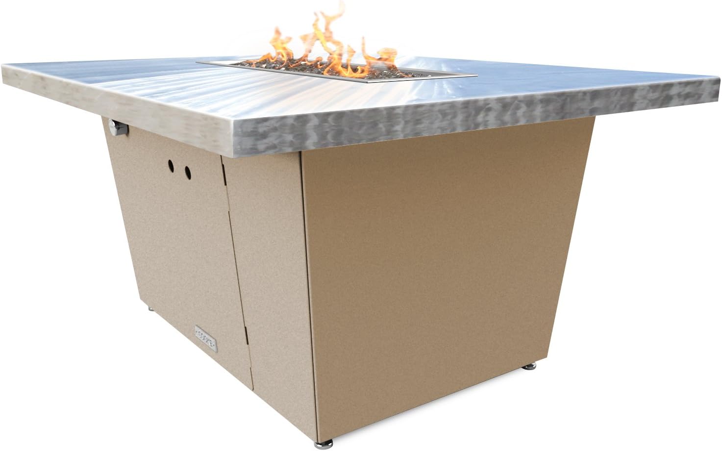 COOKE Palisades Rectangular Fire Pit Table - 52x36 - Chat Height - Natural Gas - Brushed Aluminum Top with 3cm Edge - Beige Powdercoat Base