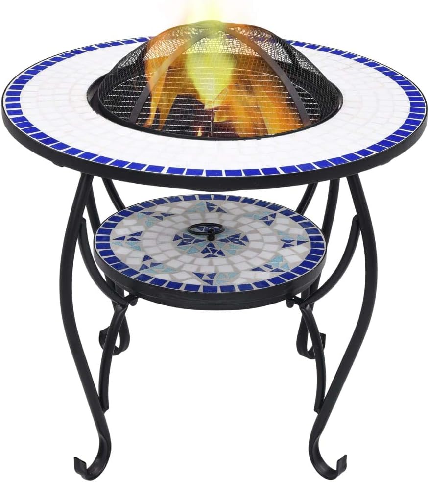 Mosaic Ceramic Fire Bowl Blue and White 68 cm Outdoor Fire Pit Garden Fire Pit Fire Bowl Black for Garden Terrace Blue