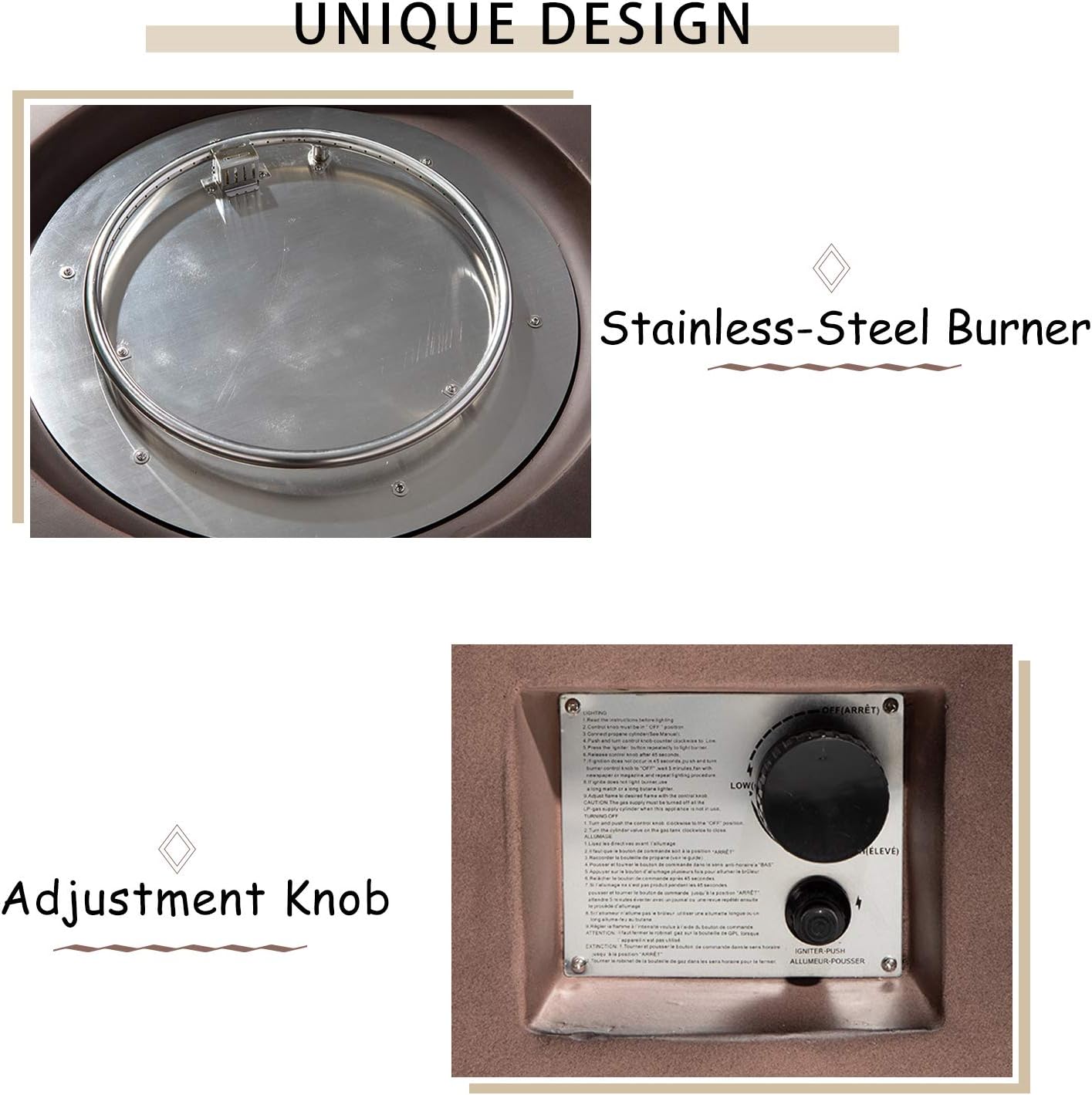 HOMPUS Propane Patio Fire Pit Table with Wind Guard, Fire Glass and Rain Cover for Outdoor Leisure Party, 50,000 BTU 42-inch Round Bronze Concrete Fire Table