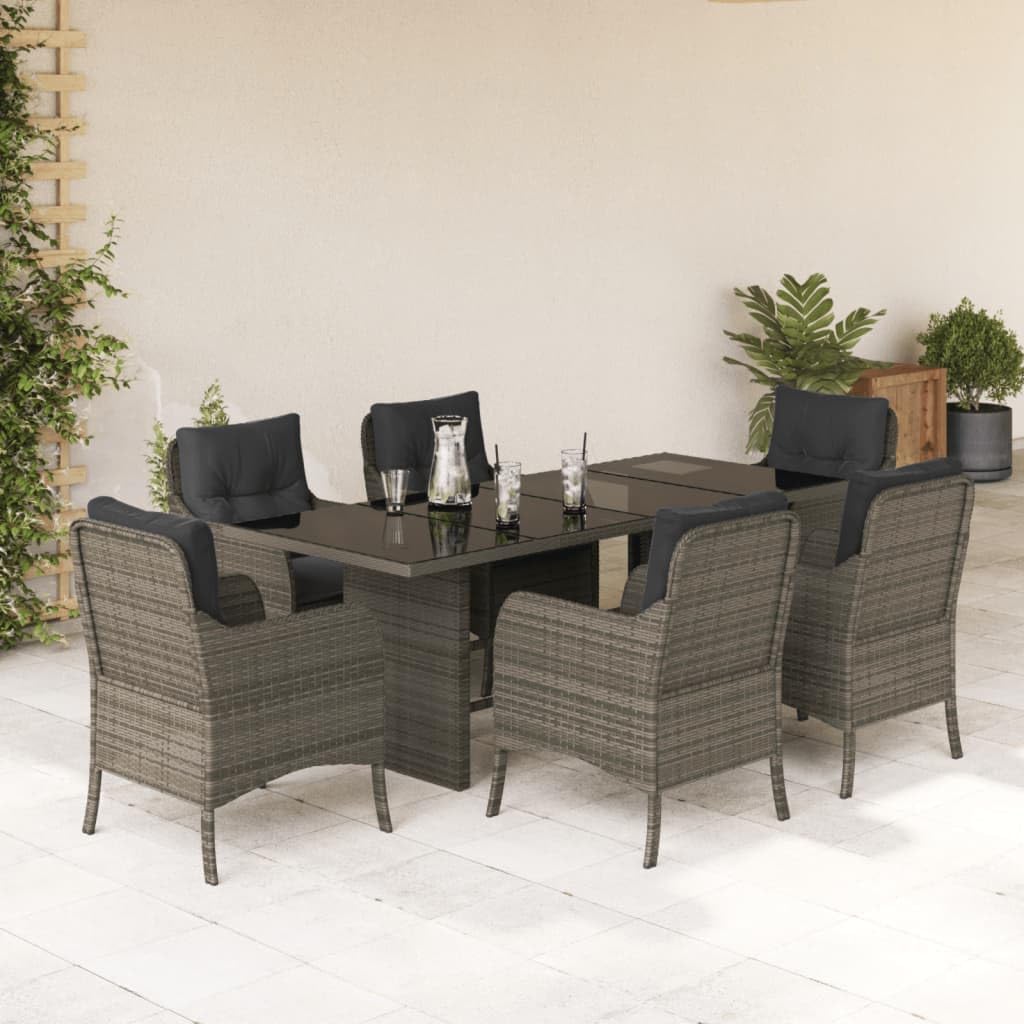 Furniture Sets 7 Piece Patio Dining Set with Cushions Gray Poly Rattan,Sturdy Rattan Dining Set with Comfortable Cushions for Outdoor Use Garden Conversation Sets