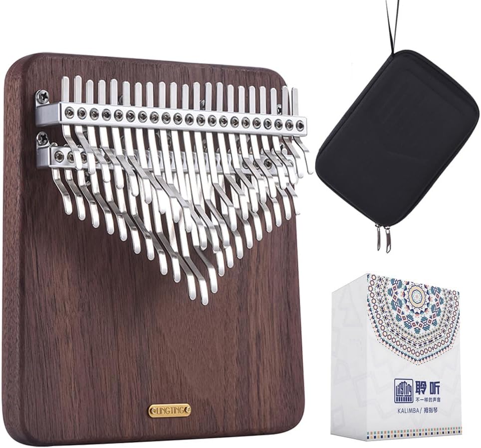 LingTing Kalimba 42 keys Solid Walnut Wood Thumb Piano Chromatic Mbira Finger Piano Gift for Adult Beginners Professional（LT-K42W,Moon Whisperer)