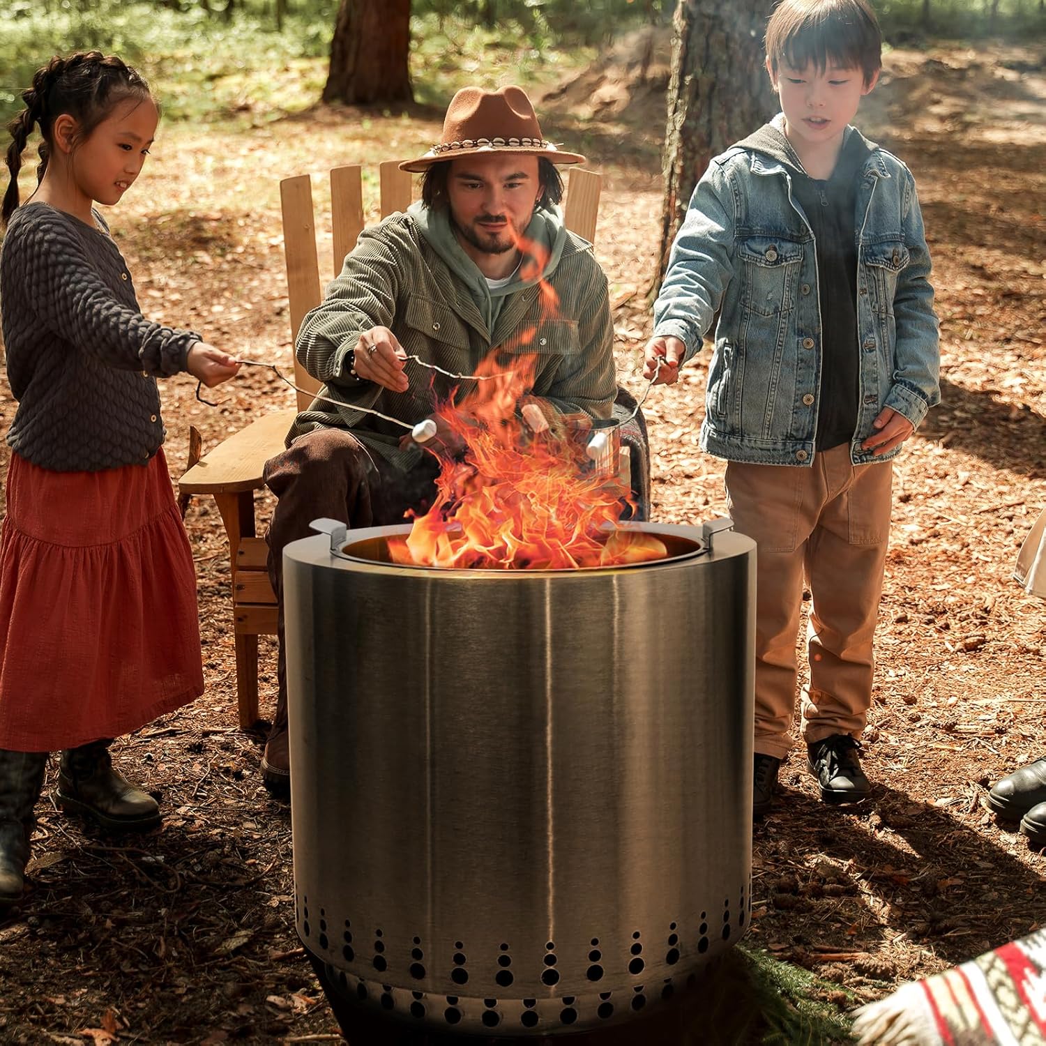 Akeacubo Large Smokeless Fire Pit with Removable Ash Pan, Portable Stainless Steel Bonfire Pit Outdoor Wood Burning Firepit for Outside Patio Picnics Camping with Carry Bag(17 Inch)