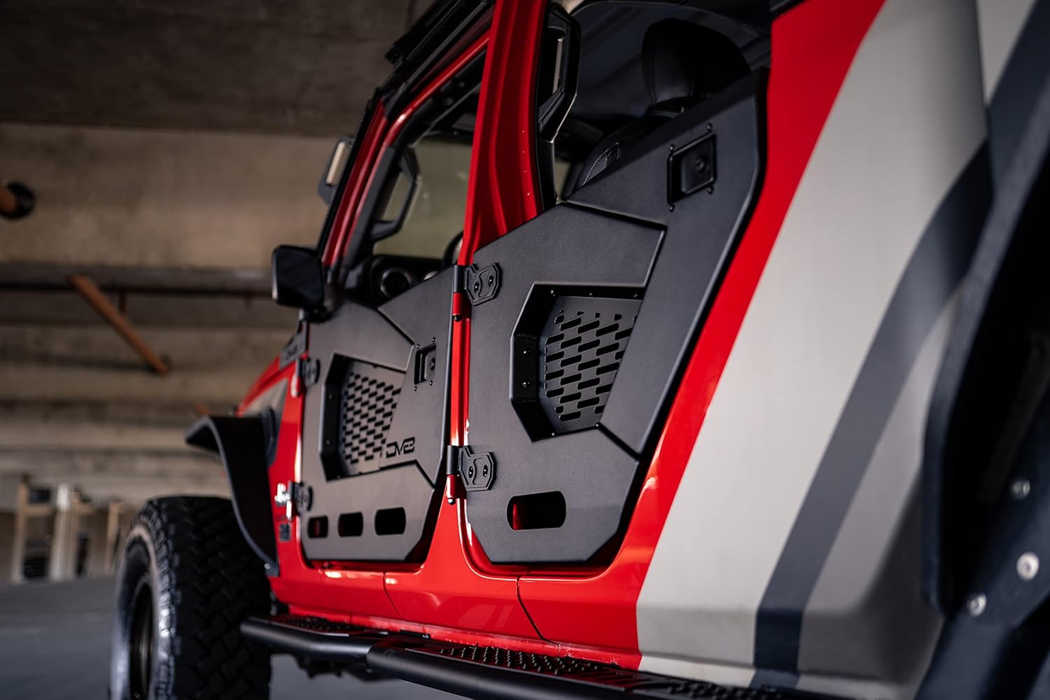 DV8 Offroad Half Doors for 2018-2025 Jeep Wrangler JL & Gladiator JT | Compatible with Molle Accessories | Secure Locking Handles | (Rear Set)