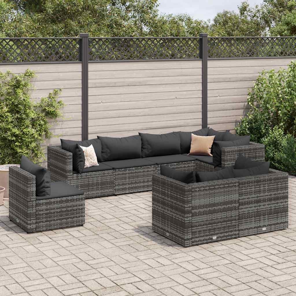 8 Piece Patio Lounge Set with Cushions Gray Poly Rattan,Modular Outdoor Garden Lounge Set with Comfortable Cushions for Patio or Backyard Patio Furniture Sets, Outdoor Furniture Sets