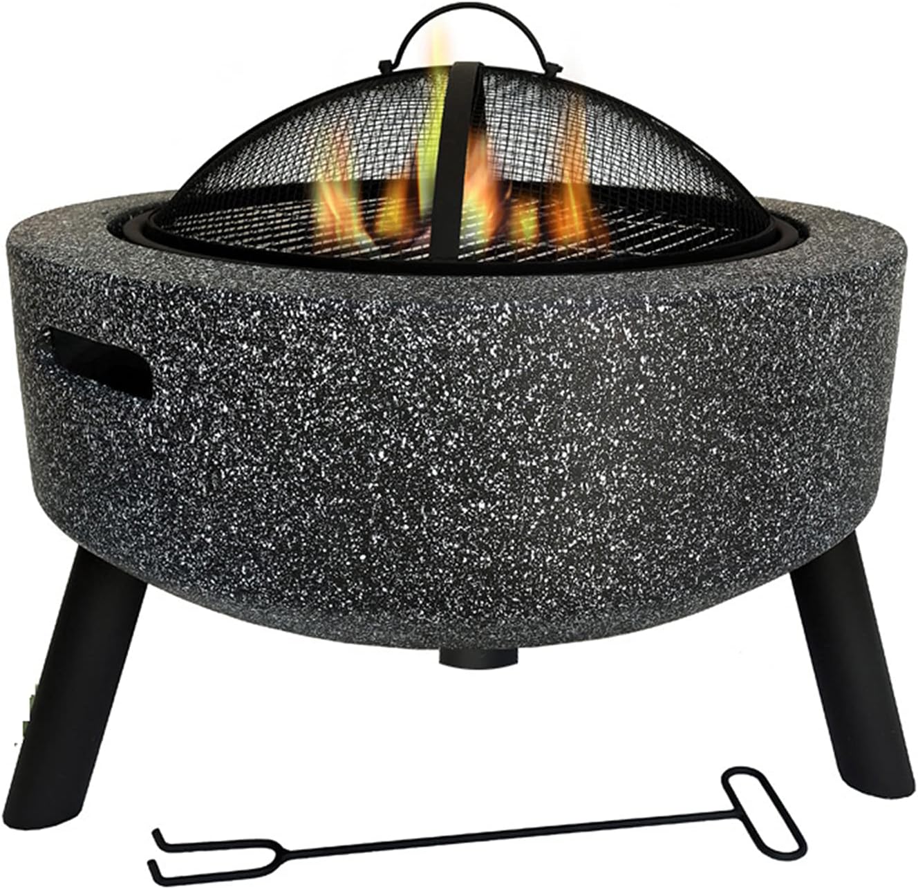 Concrete Round and Wood Burning Fire Pit Outdoor Garden Fire Pit Backyard Patio Garden Fireplace 3 in 1 Fireplace for Bonfire Barbecue in The Wild for Camping, Black