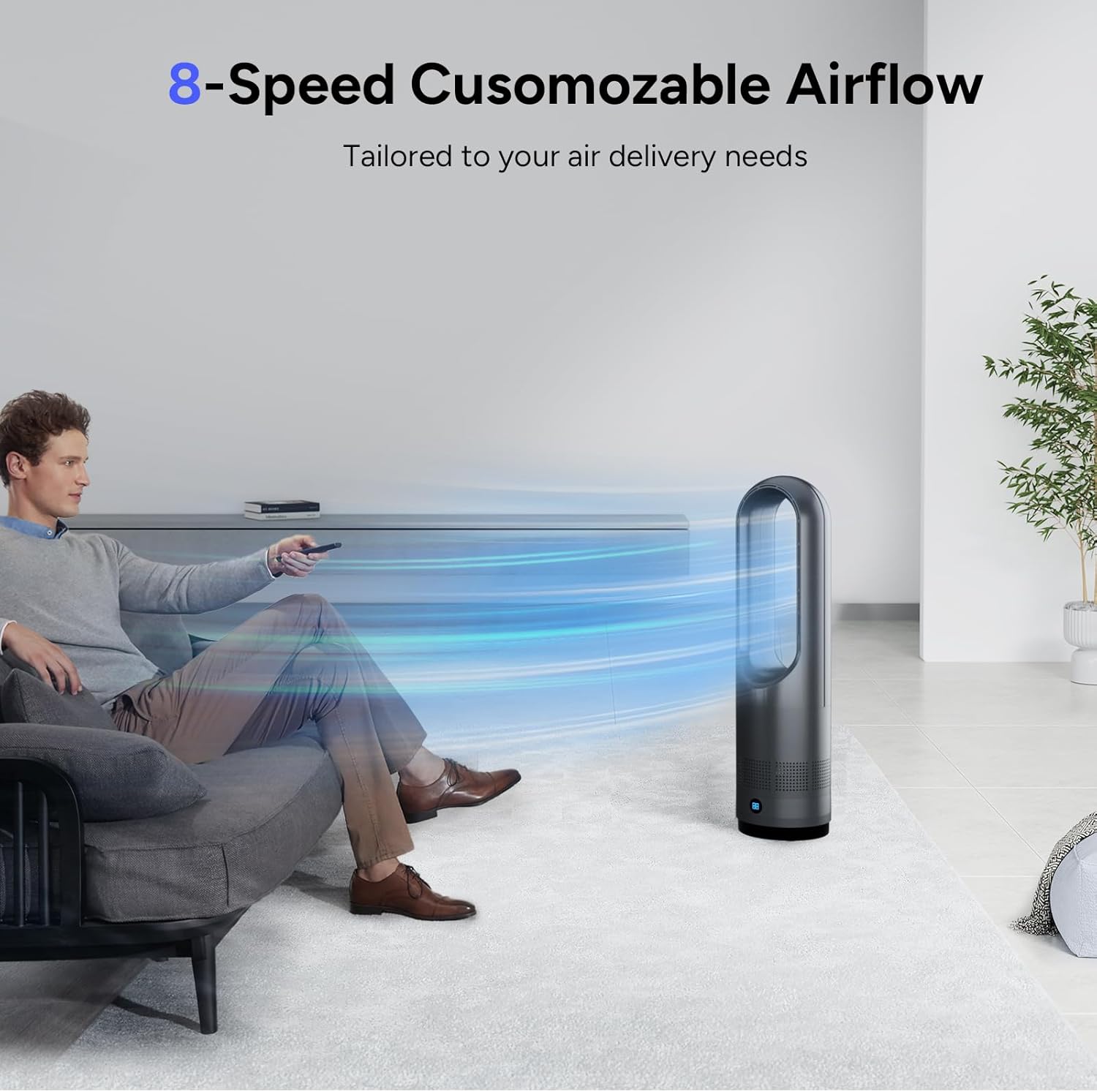 Bladeless Heater Fan,22Inch Heating & Cooling Combo Tower Fan 80° Oscillating, 9H Timer, 8 Speeds, Portable Quiet for Indoor, Bedroom, Home Office Room