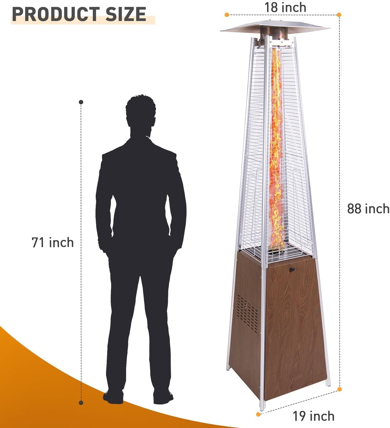 48,000 BTU Pyramid Propane Patio Heater Outdoor Heaters for Patio with Quartz Glass Tube Metal Reflector Tip-Over Shutoff Wheels Smokeless Fire Pit Alternative